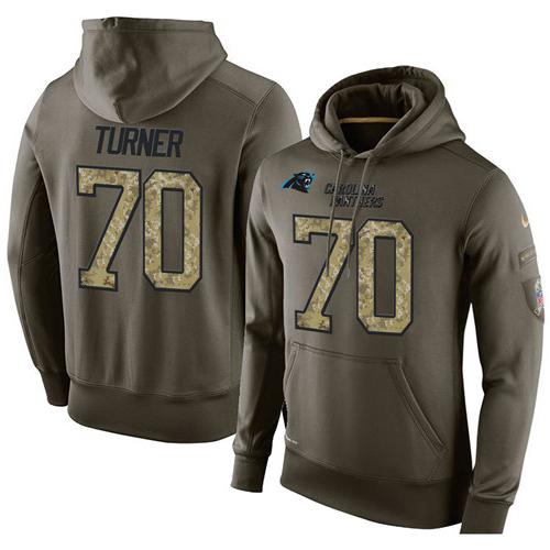 NFL Men's Nike Carolina Panthers #70 Trai Turner Stitched Green Olive Salute To Service KO Performance Hoodie